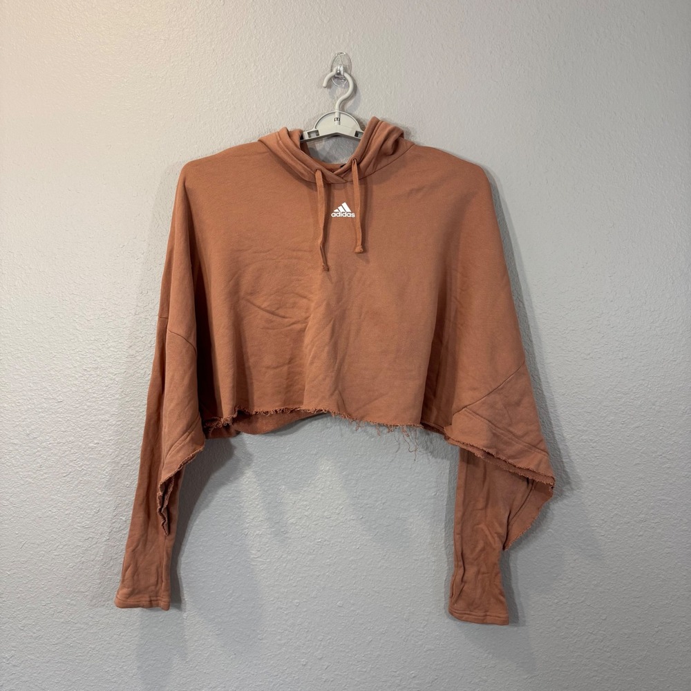 Adidas Women's Plus Size 4X Rusty Pink Raw Hem Cropped Long Sleeve Hoodie IB8790